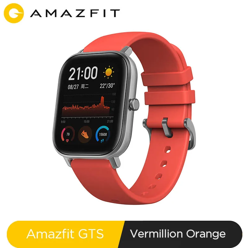 Vermillion Orange Глобальная версия, Новые смарт-часы Amazfit GTS, 5 АТМ, водонепроницаемые, для плавания, умные часы, 14 дней, батарея, управление музыкой, для телефона Xiaomi IOS - Цвет: Vermillion Orange