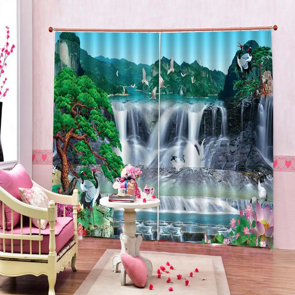 Шторы на окна с 3d изображением водопада роскошные занавески принтом затемняющие