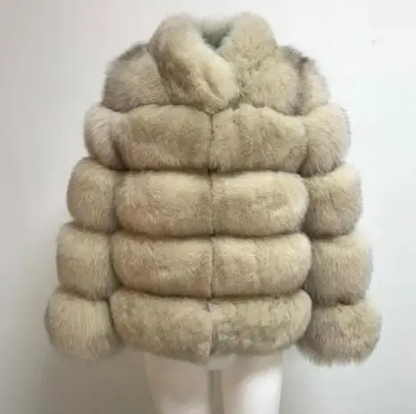 Beige Furealux шуба из натурального Лисьего меха женская зимняя Толстая Шуба из натурального Лисьего меха Меховая куртка верхняя одежда женский воротник-стойка жакет из меха - Цвет: Beige