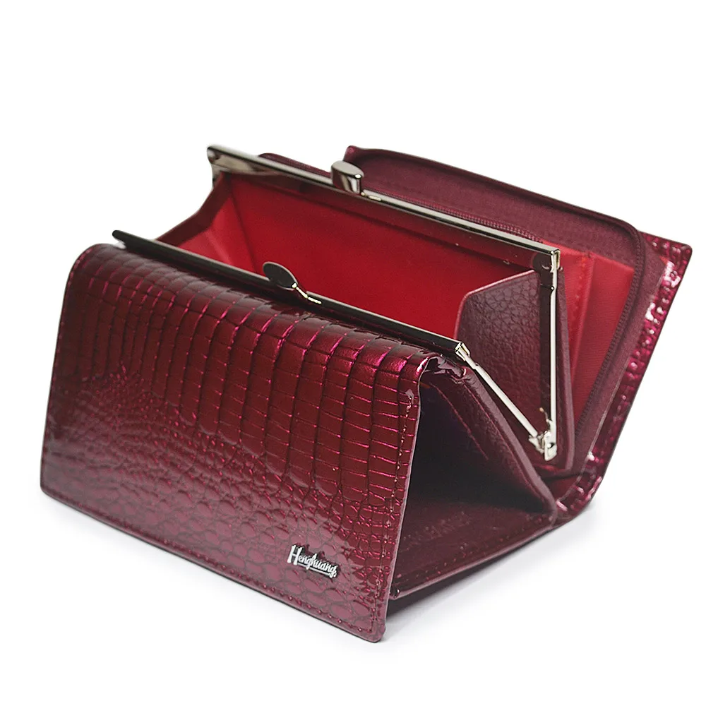 

Genuine Leather Alligator Short Wallet Female Zipper Hasp Large Capacity Crocodile Calf Leather Small Purse