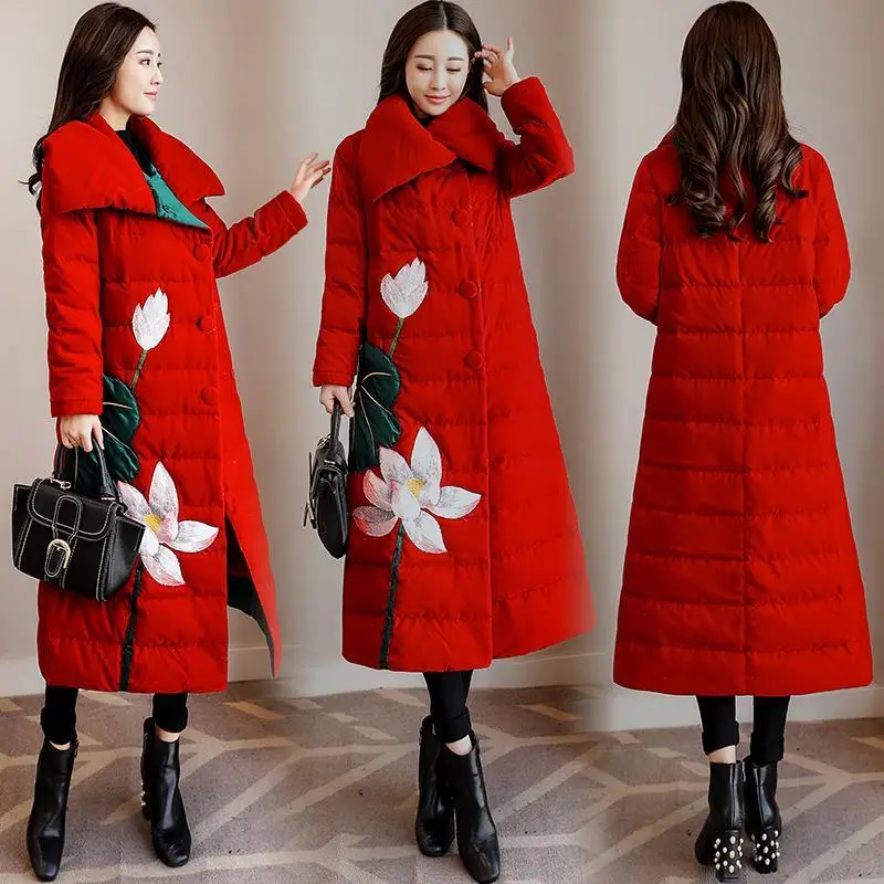 Новинка 2020 зимние женские пуховики из хлопка винтажные теплые длинные пальто в