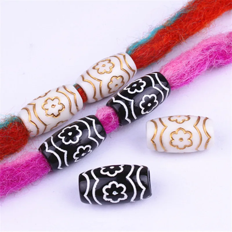 

10pcs/lot White Black Micro Hair Dread Braids Acrylic 6mm Diameter Dreadlock Beads Cuffs Hair Clips Accessories