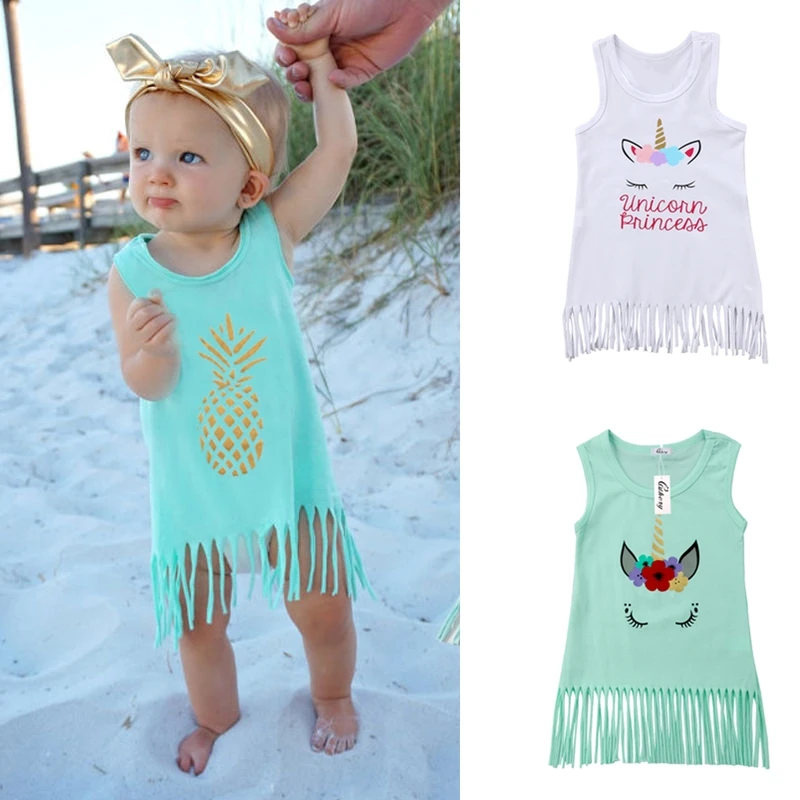 Lovely Fruit Pineapple Sleeveless Kids Toddler Baby Girl Princess Summer Beachwear Party Tassel Dresses Clothes 0-5 Years | Детская