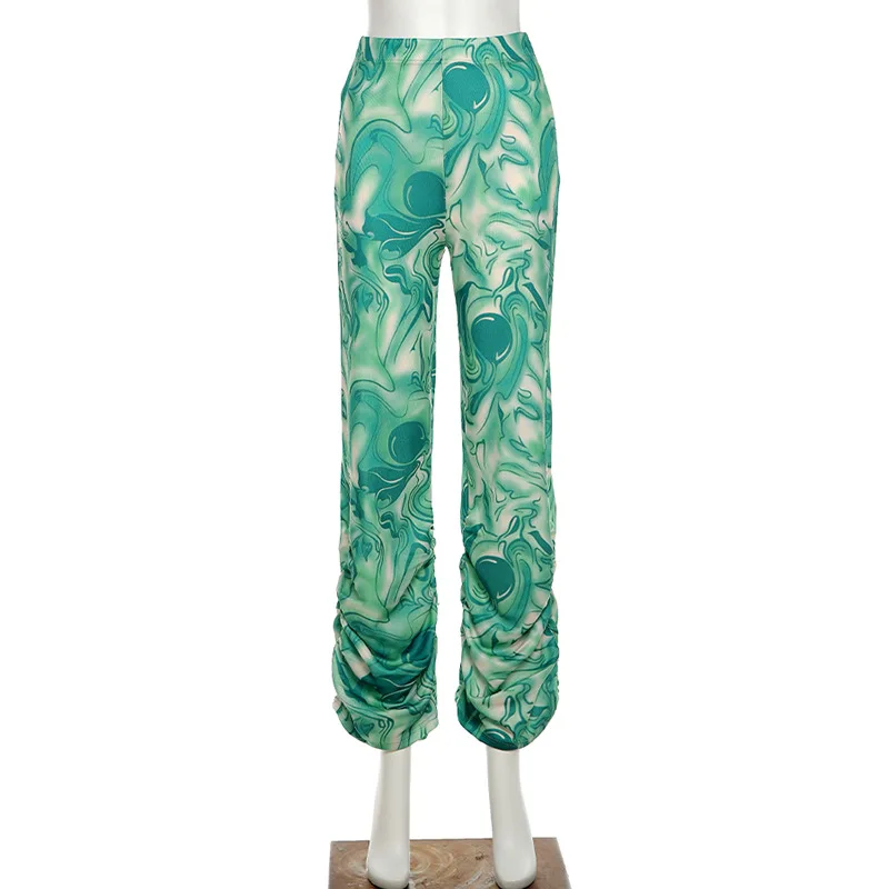 

Chic Y2K Women High Waisted Green Tie Dye Skinny Pants Long Sexy Casual Summer 2021 Capris Baggy E Girl Trousers Pants