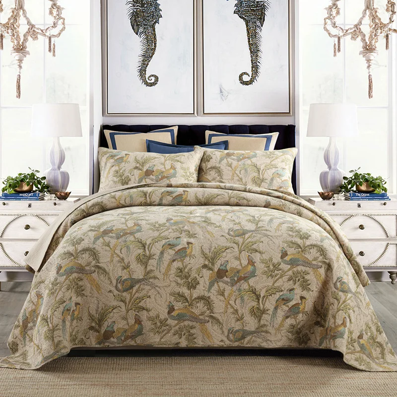 Хлопковое покрывало CHAUSUB комплект из 3 предметов с винтажным принтом наволочка