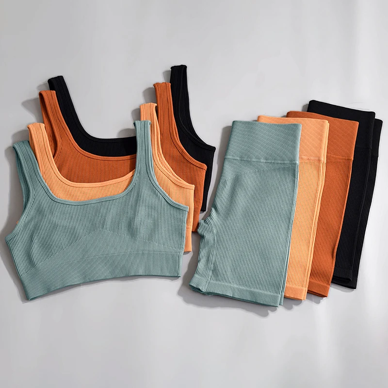 

Sport Outfit for Woman Seamless Ribbed Yoga Set Sports Bra Yoga Shorts Workout Gym Leggings for Women Lingerie Set Gym Clothing