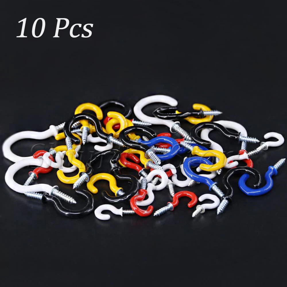 

10 Pcs Mug Shouldered Hanger Cup Hooks Heavy Duty Screw-In Ceiling Hooks Black/White/Red/Blue/Yellow wall hooks hanging tool