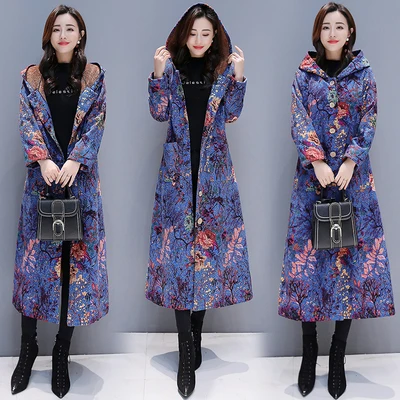 

Middle Aged Trench Coat Women Floral Overcoat Itself Women's Down Jacket Roupas Femininas Hooded Female Jackets Chaquetas Mujer