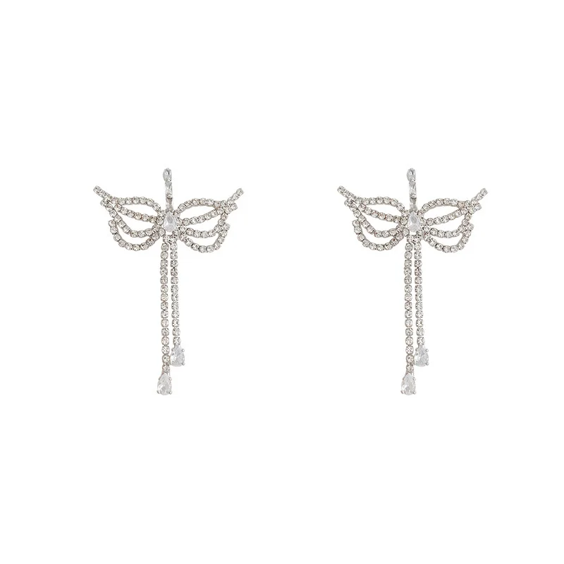 

Silver Needle Butterfly Tassel Exaggerated 2021 Bohemia Genuine Earrings for Women European Bridal