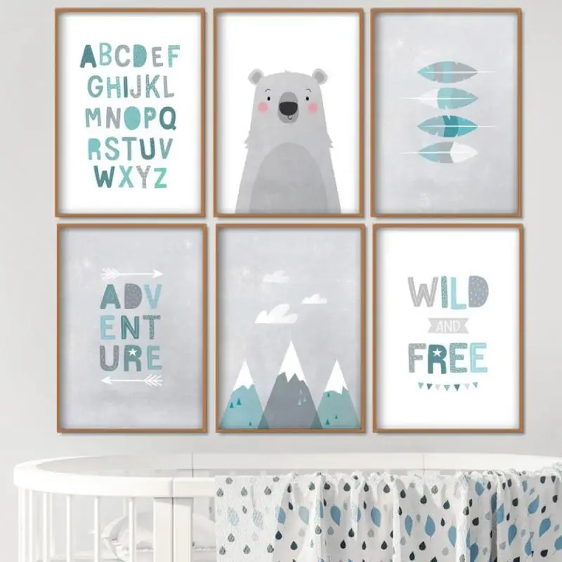 Плакат с изображением медведя горы пера стрелы приключения художественная стена