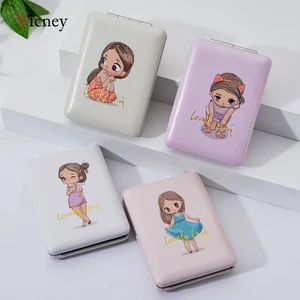 Vicney Girl портативное мини-зеркало для макияжа с героями мультфильмов для девочек компактное карманное цветочное зеркало Двухстороннее складное косметическое зеркало