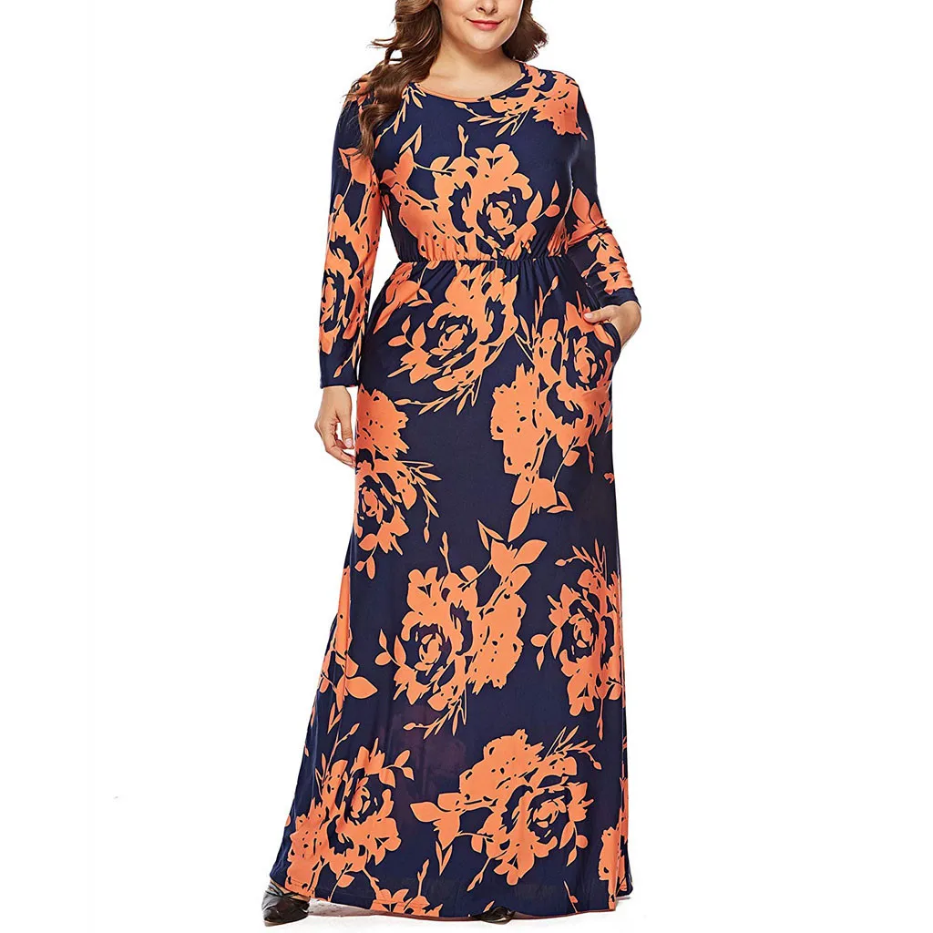 Женское платье макси с цветочным принтом карманами|Женские платья| |