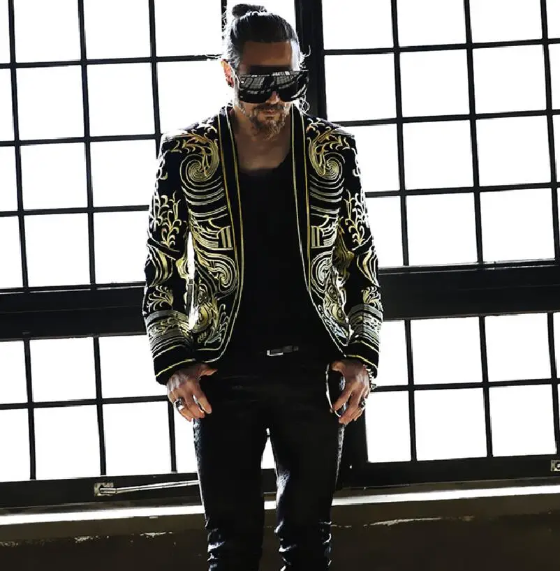 Мужской Блейзер вышитый Золотой военный медаль Свободное пальто сценический