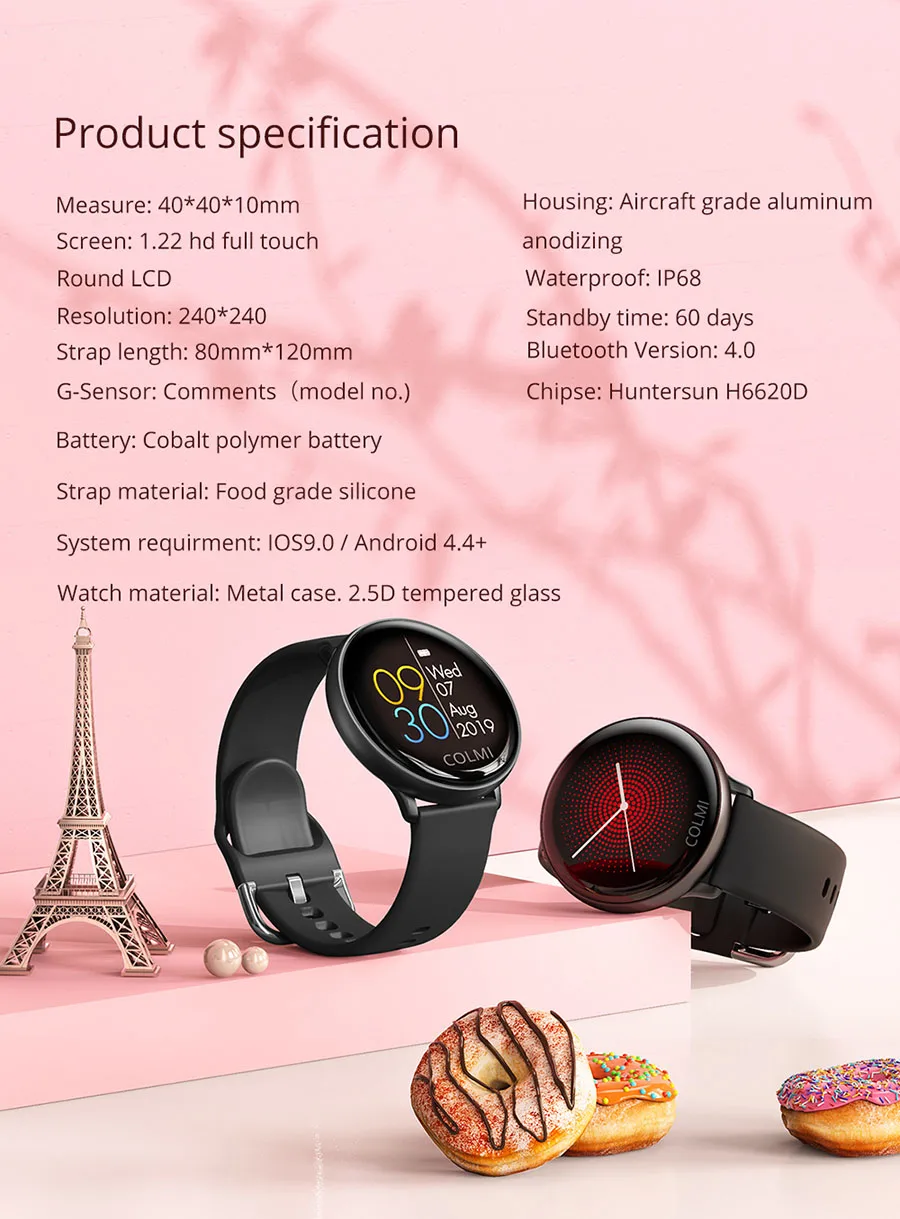 COLMI SKY2 Smart Watch IP68 Waterproof Fitness Activity Tracker Heart Rate Monitor Bluetooth Brim Sport Men Women Smart Clock