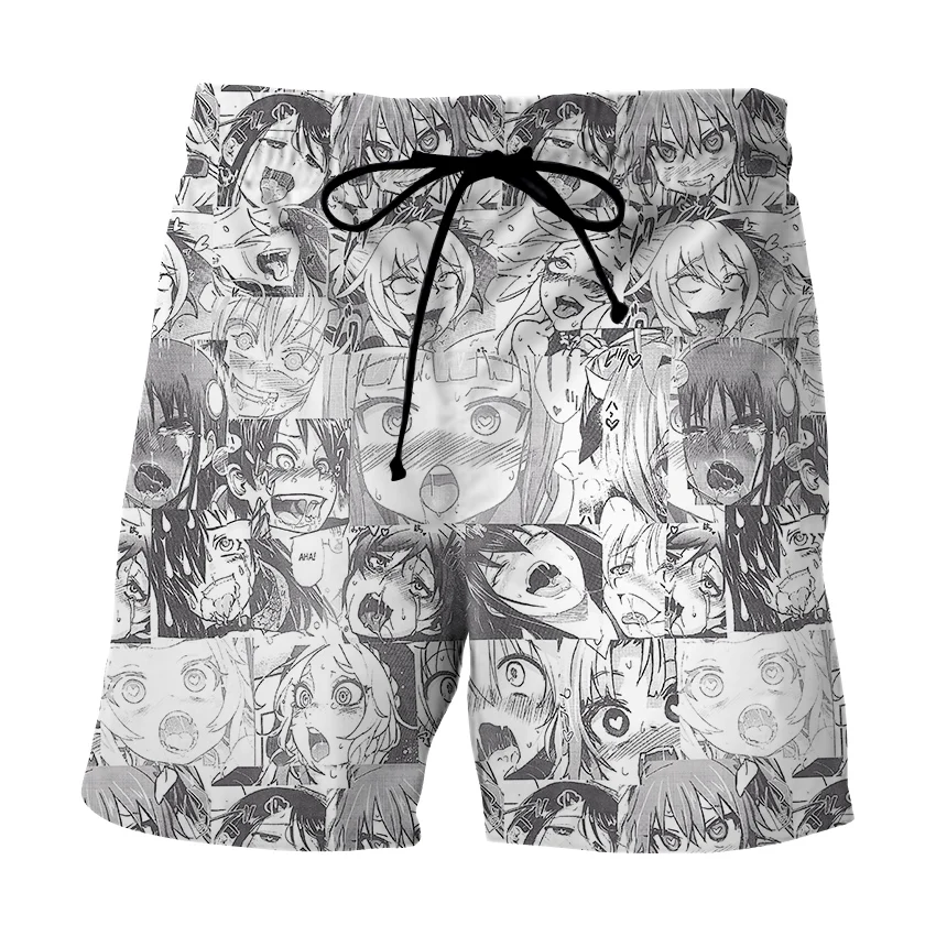 

Funny Open Mouth Ahegao 3D Print men Beach pants Summer Men's sea surfing pants black and white Casual shorts for Men/Women