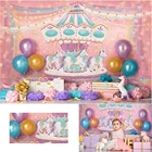 Виниловый фон для фотосъемки розовая карусель лента пятна Единорог воздушный шар новорожденный День Рождения Вечеринка пользовательские фото фоны ZR-182