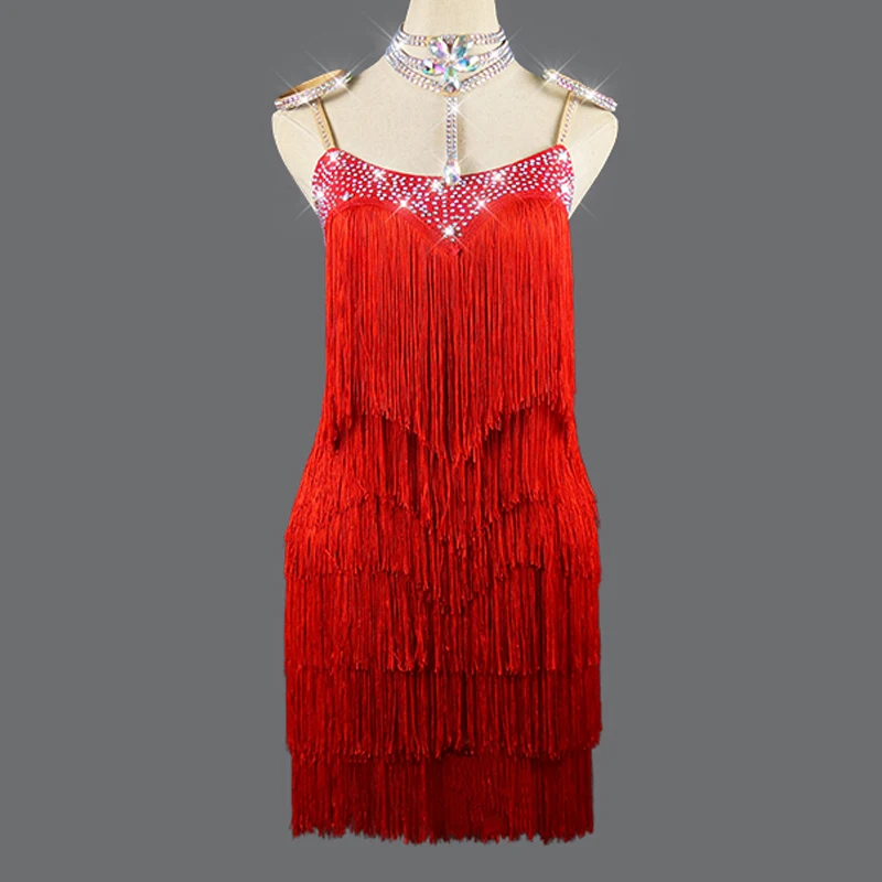 Латинские танцевальные платья красной бахромой танцевальный сценический костюм