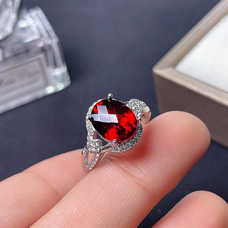 

Simple garnet ring, bamboo style, exquisite and beautiful. 925 Sterling silver, package, cheap