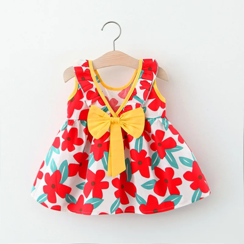 

Summer Baby Girls Sweet Covered Printed Cotton Dress Baby Bowknot Princess Fashion Dress Kids Baby Girl Choths Bow Cute Floral