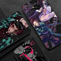 demon slayer anime cartoon phone case black color for xiaomi 11 10 lite 10t pro redmi note 7 8 9 10 9t 9a coque funda cover