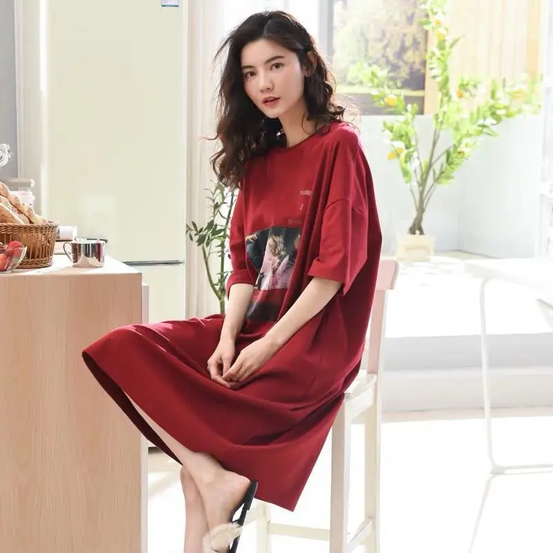 

Sleeve skirt female cotton autumn pajamas thin sweet and lovely can be worn outside the Korean version of the home dress female