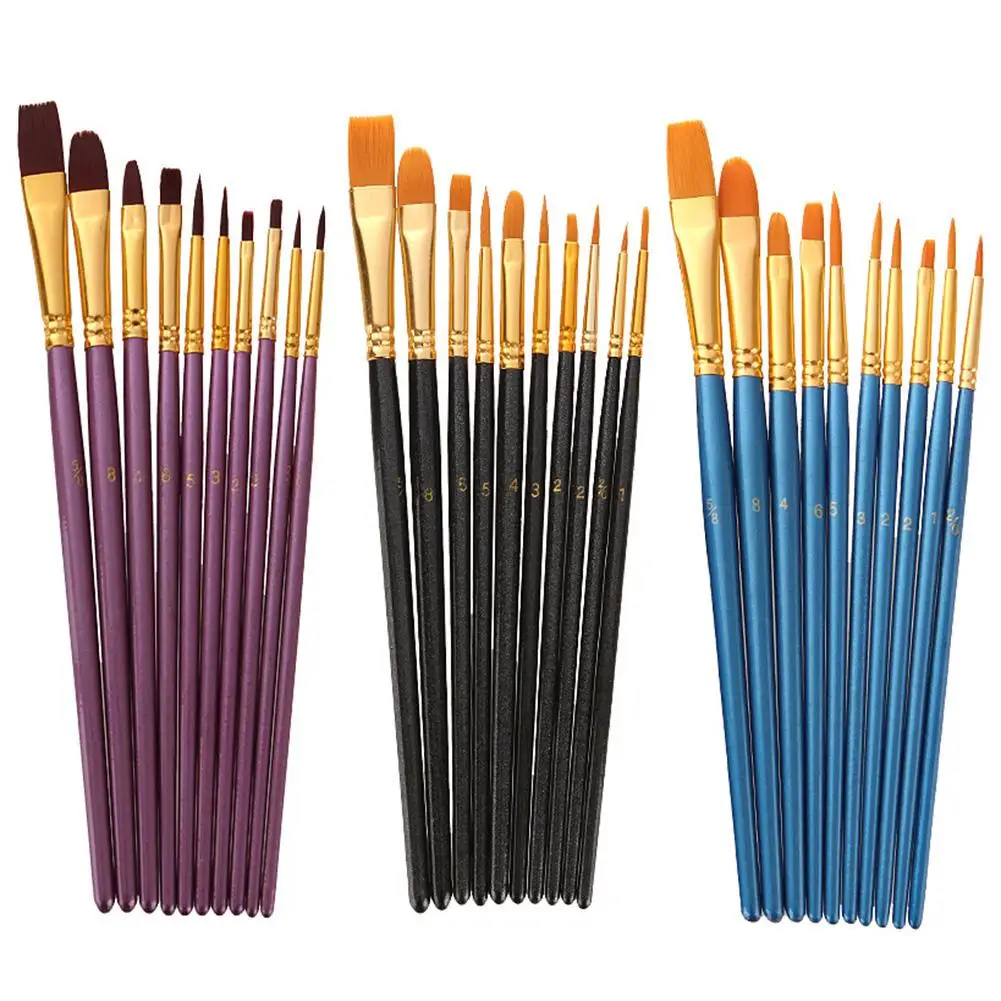 

10Pcs Watercolor Gouache Painting Brushes Soft Nylon Hair Pens Art Supplies Easy to Clean Long Handle Art Supplies
