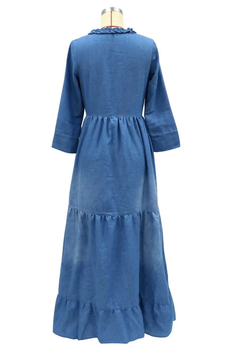 Женское джинсовое платье с оборками повседневное свободное винтажное макси в