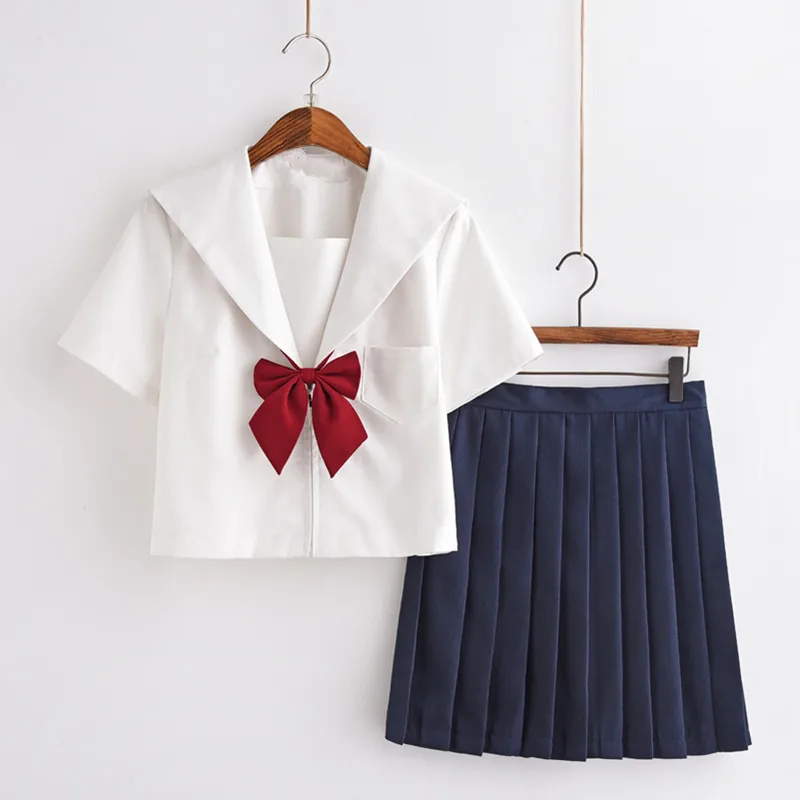 

Pure White School Dress Lolita Summer Skirt JK Japanese School Uniforms Top+Skirt+Tie Teen Girls Anime Cosplay Sailor Suits
