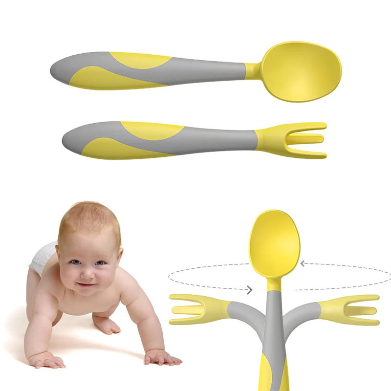 

Silicone Spoon Fork Baby Feeding Infant Food Grades Plates Training Spoon Fork Cutlery Soft Head Dinnerware Tool Children Dishes