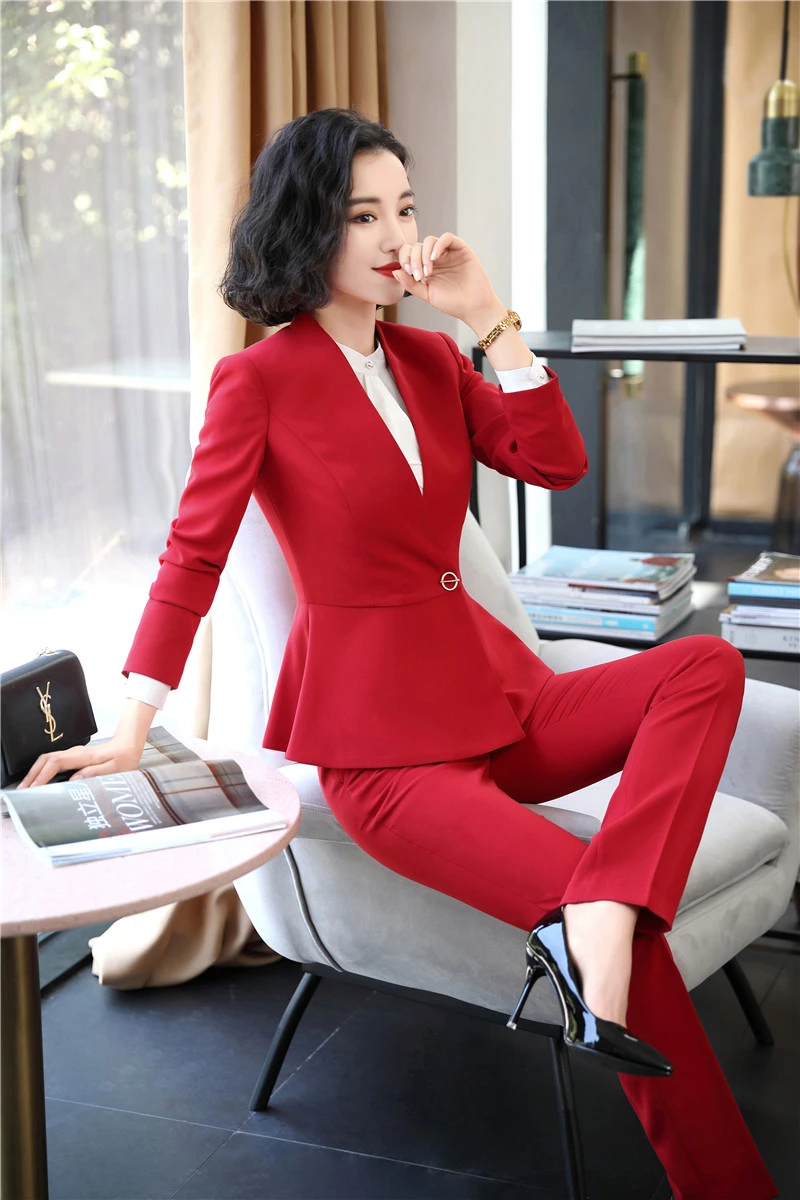 Новинка красные официальные женские деловые костюмы с брюками и куртками пальто