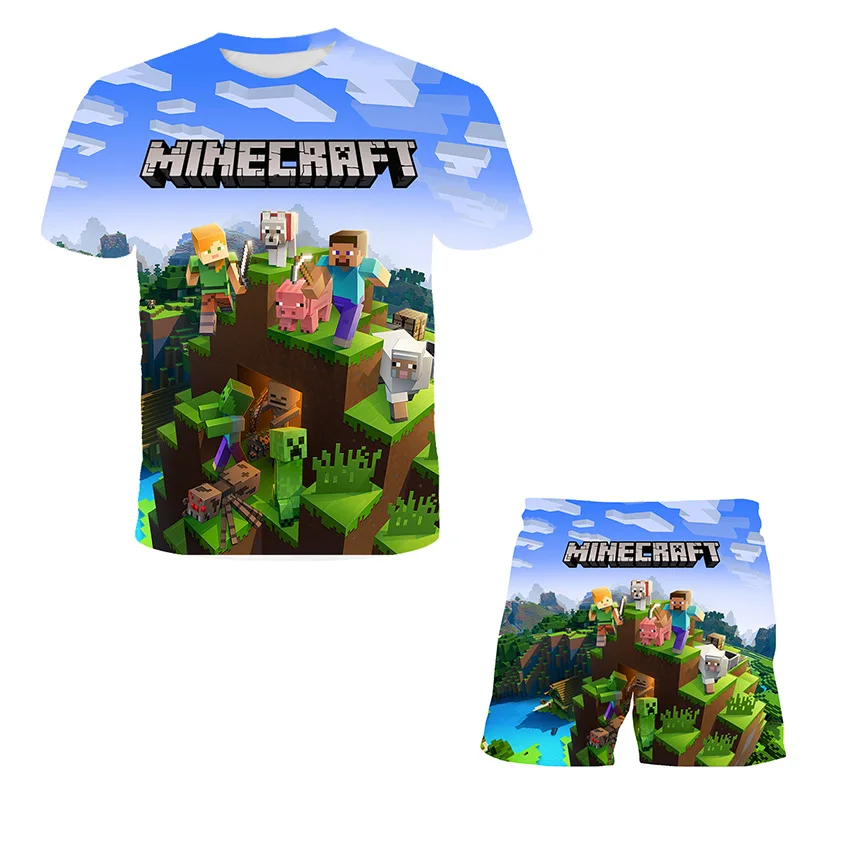 

My-World Childrens Boys 3D printed T-shirt + shorts 2-piece suit, the most suitable suit for childrens games. Boys summer suit