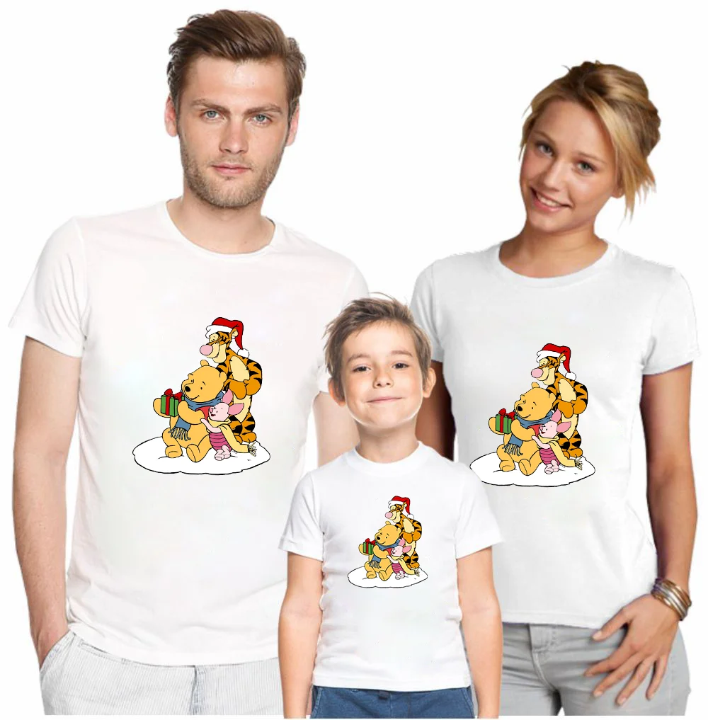 

New Disney Family Tshirt Cotton Winnie The Pooh Cartoons Sweet T Shirt Kawaii Clothes Casual Parent-Child Christmas Loose