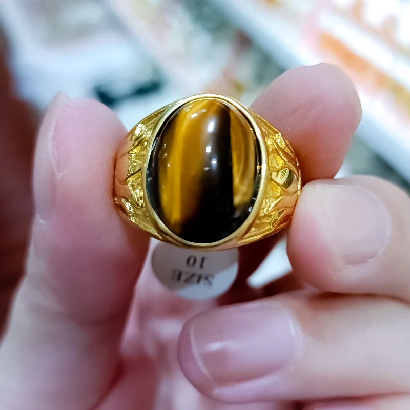 

Wholesale High Quality 316L Stainless Steel for Men Women Rings Fashion Luxury Brand Wedding Tiger Stone Green Jewelry Hip Hop