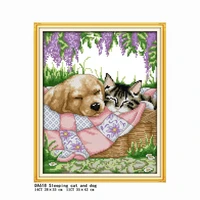 embroidery crafts sleeping cat and dog patterns printed cross stitch kits counted 11ct 14ct stamped threads needlework decor set
