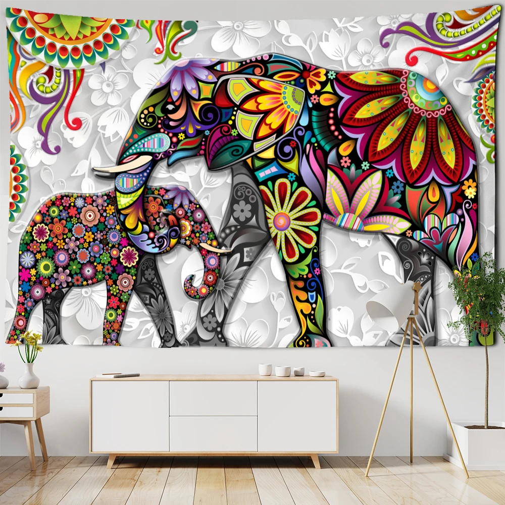 3D Mural Elephant Tapestry Wall Hanging Bohemian Hippie Bedroom Background Cloth Printing Home Decor images - 6