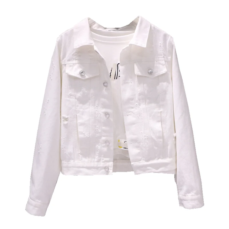 

Short Korean Hole Long-Sleeved Denim Jacket Woman 2020 New Spring Autumn Fashion Loose All-Match Jeans Coat Female Trend A825
