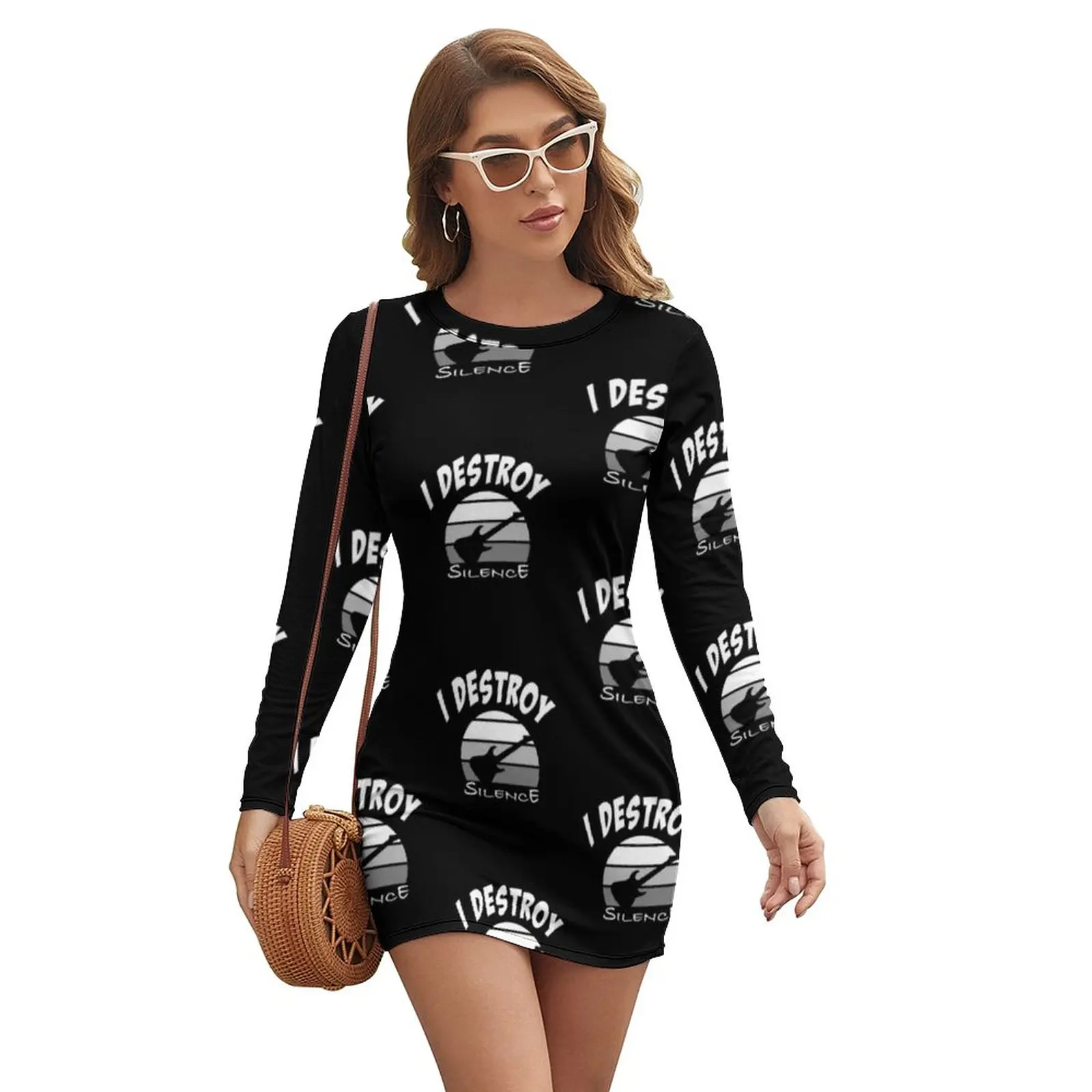 

Платье для бас-гитары, распродажа, праздничное облегающее женское платье из спандекса с длинным рукавом, короткое цельнокроеное платье