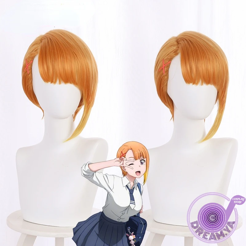 

Hana Yurikawa Cosplay Wig Mieruko-chan Anime Orange Gradient Short Synthetic Hair Halloween Party Carnival Role Play + Wig Cap