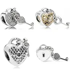 Подвеска сделай сам, ажурный замок с замком в форме сердца и ключом с кристаллом, подвеска из стерлингового серебра 925 пробы, подходит для браслета Pandora, ювелирные изделия