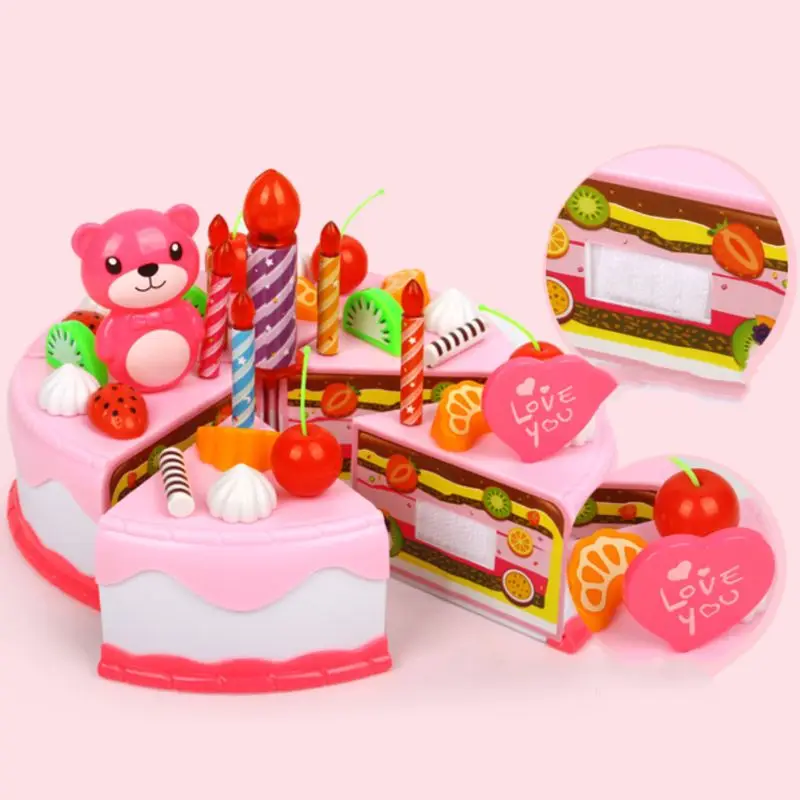 

G2AD 37pcs/set Happy Birthday Cake Toy Fruit Food Cutting Kitchen Food Pretend Role Play For Kids Girls Gift