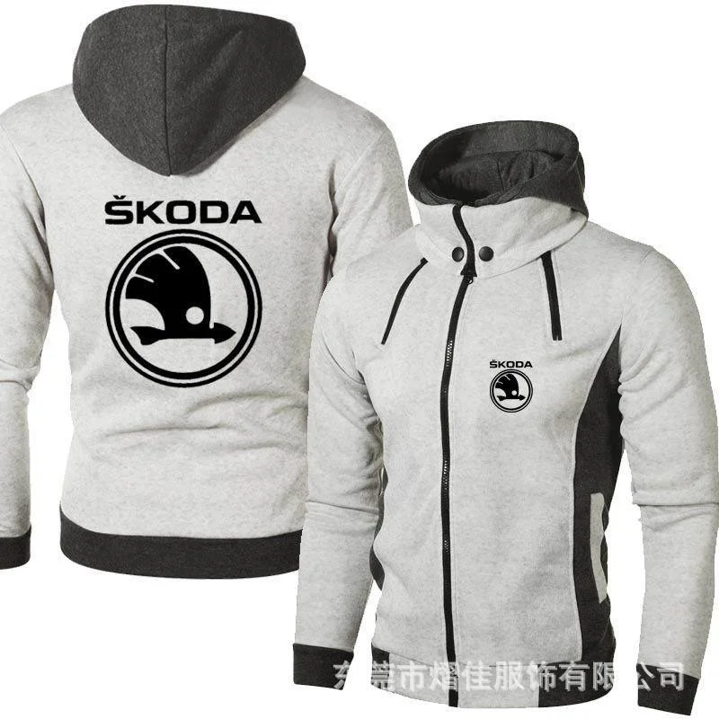 

SKODA Men's Zipper Jacket Man Coats Bomber Jackets Scarf Collar Hoodies Casual Fleece Male Hooded Outwear Slim Fit Hoody