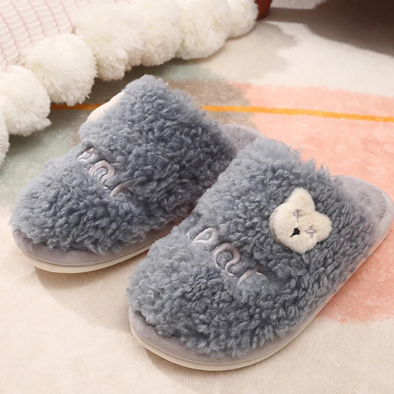 

Winter Men House Slippers Cute Bear Coral Plush Cotton Shoes Male Fuzzy Soft Slipper Warm Indoor Bedroom Footwear Non-slip Slide