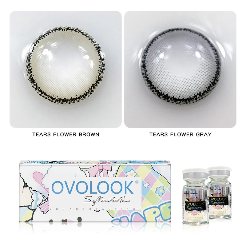 

OVOLOOK-1 Pair 2pcs Lenes 2Tone Tears Flower Series Contact Lenses for Eyes Eye Contacts Yearly Use Natural Color Lens(DIA:14mm)