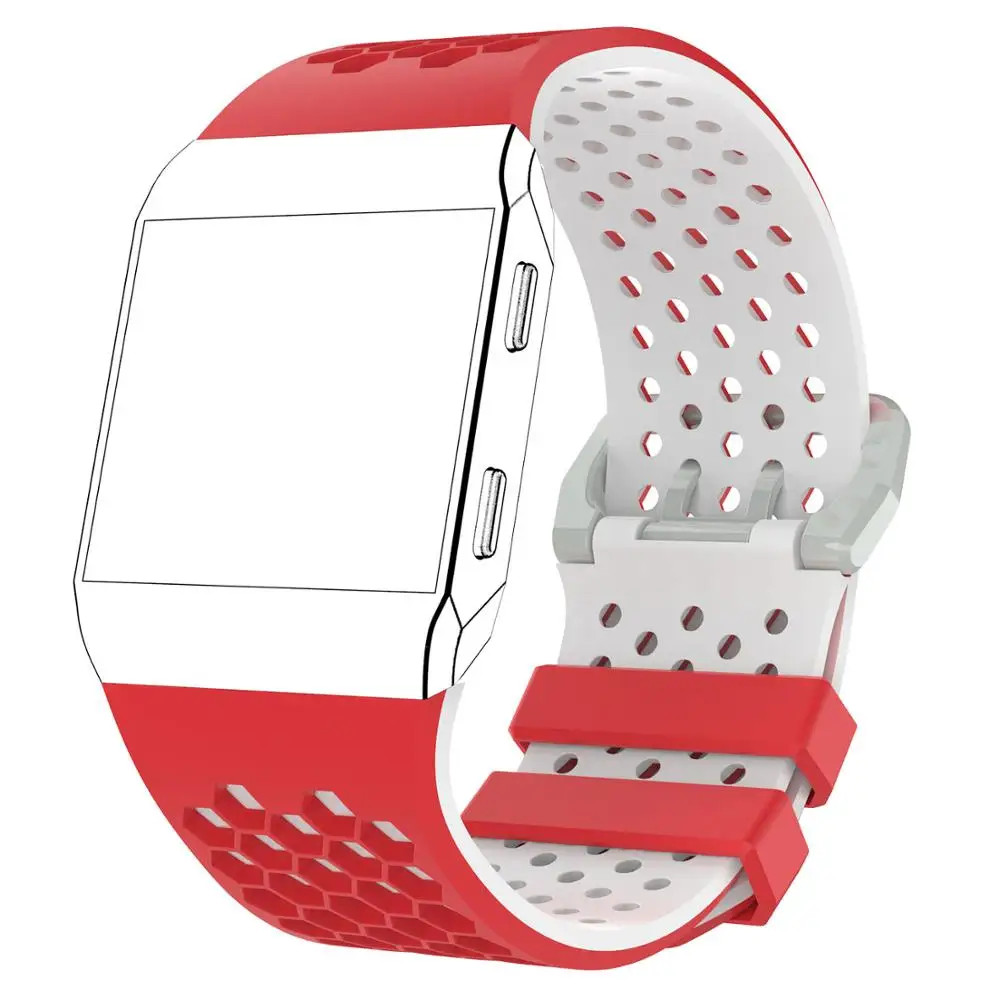 Red white Легкие вентилируемые силиконовые спортивные часы ремешок для Fitbit ионический ремешок Смарт-часы Регулируемый запасной браслет ремешок для часов - Цвет: Red white