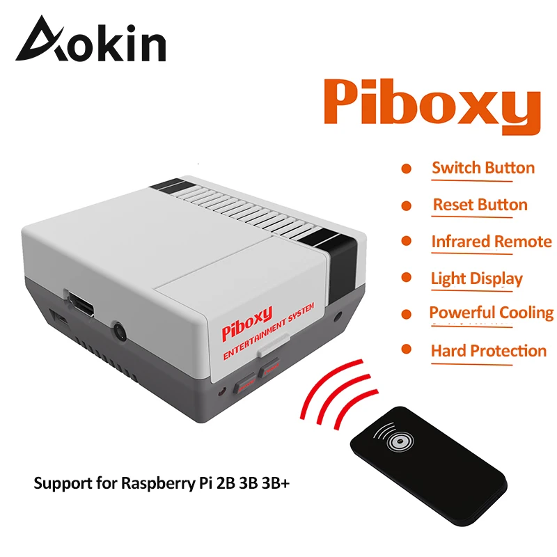 Чехол Aokin Piboxy NESPi с ИК-пультом дистанционного функционального сброса питания кнопка выключения управления охлаждающим вентилятором для Raspberry Pi 3B+ 3B 2B