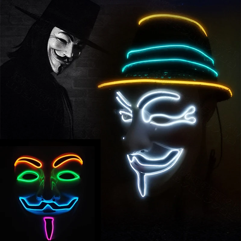 

Neon Mask V For Vendetta Mascara Led Guy Fawkes Masque Masquerade Masks Party Mascara Glowing Masker Light Maska Scary