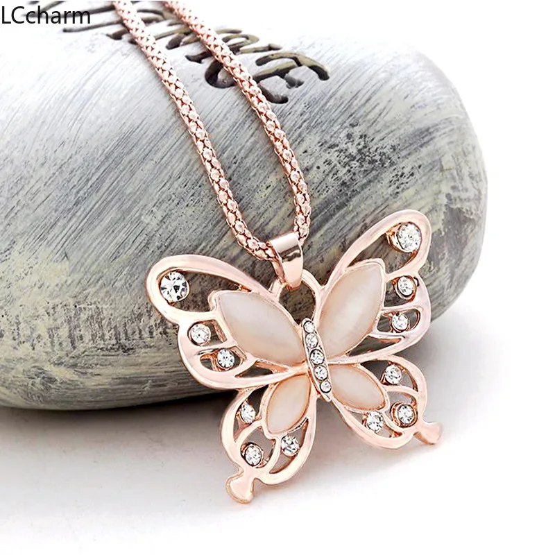 

Female Rose Gold Butterfly Pendant Necklace Long Sweater Chain Fashion Jewelry
