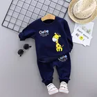 Новинка, детский комплект одежды для мальчиков и девочек, Весенняя хлопковая футболка с длинным рукавом с изображением оленя, брюки, детский спортивный костюм, комплект