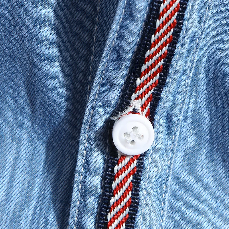 Джинсовая рубашка мужская с коротким рукавом приталенный силуэт блуза из денима