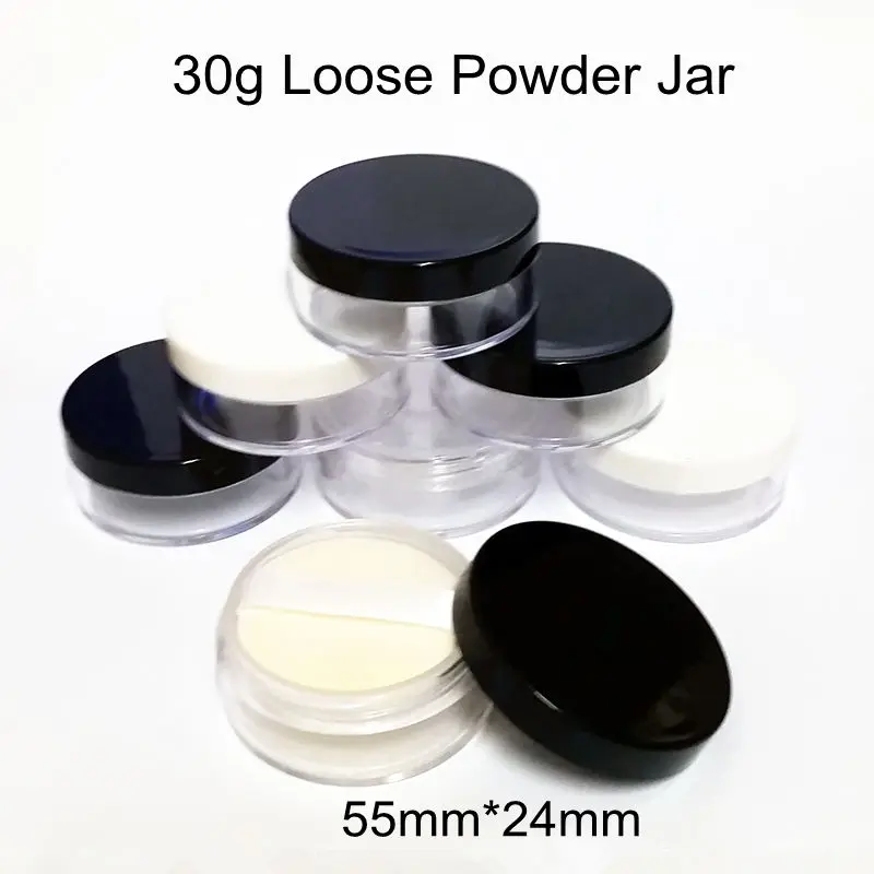 

30pcs/lot 30g Empty Loose Powder Jar With Sifter Puff 30ml Plastic Powder Compact Makeup Case Tools Containers Pot Travel Bottle